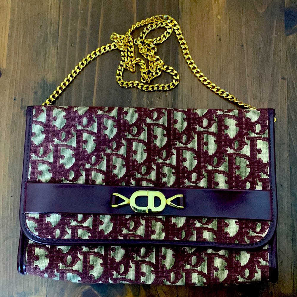Vintage Christian Dior Burgundy Trotter Chain Shoulder Bag